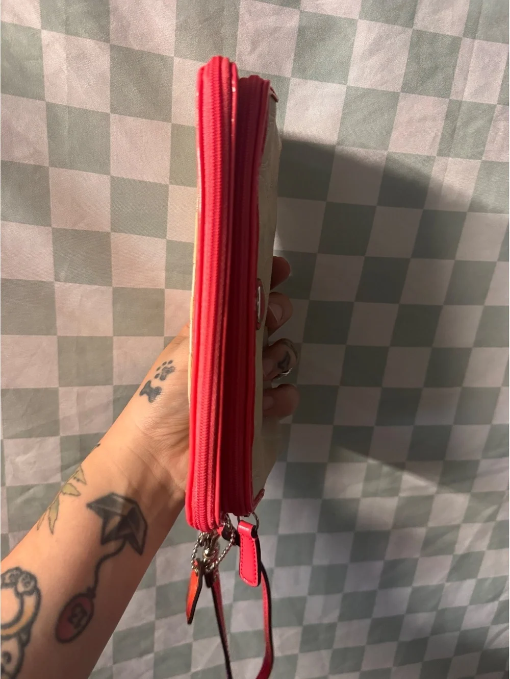 Coach Signature Canvas Wristlet with Pink Leather Trim
